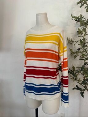 United Colors of Benetton Rainbow Stripe Lightweight Knit Sweater Top Small